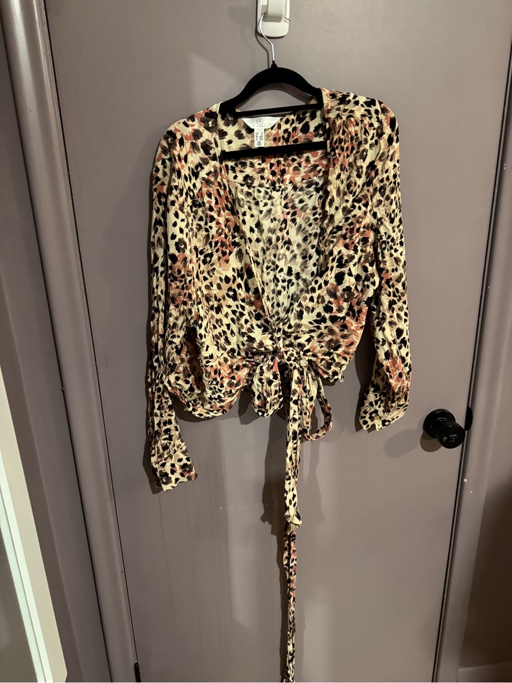 Addition Elle Leopard-Print Tie-Front Blouse - Tan, Black, Rust